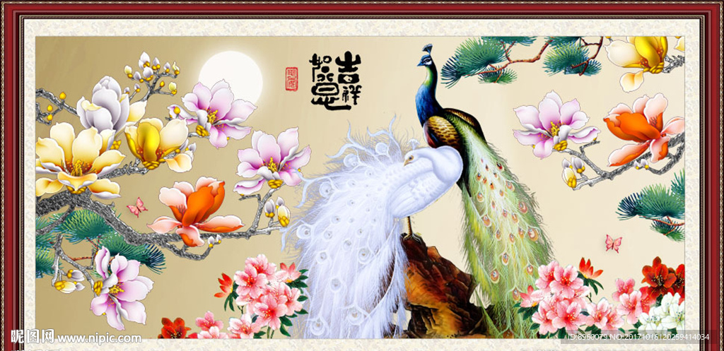 牡丹孔雀图