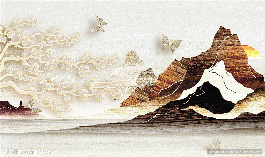 新中式手绘背景墙