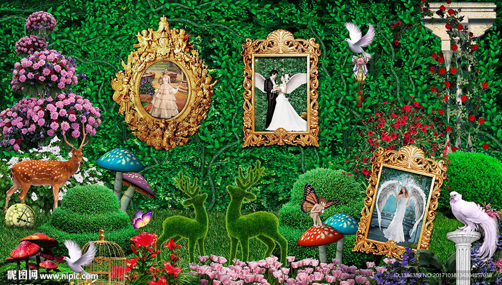 梦幻森林系婚礼照片墙背景