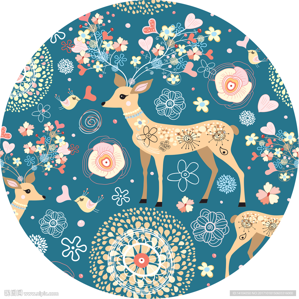 梅花鹿彩印地毯