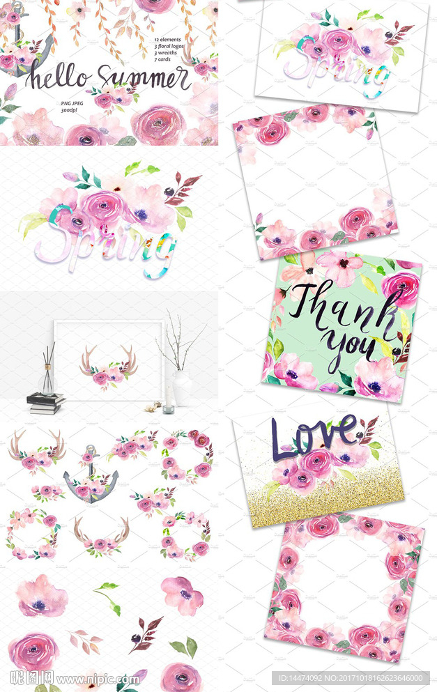 手绘水彩植物花朵