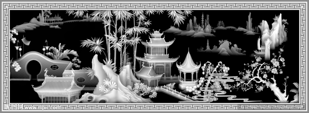 山水灰度图