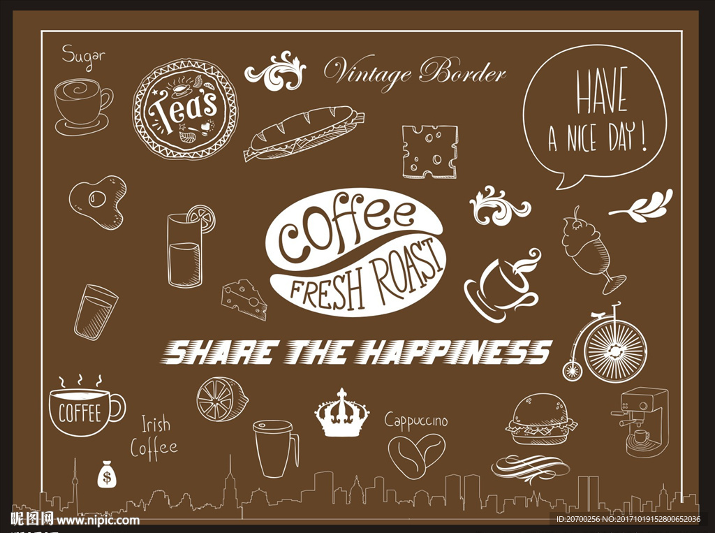 美式咖啡涂鸦背景墙