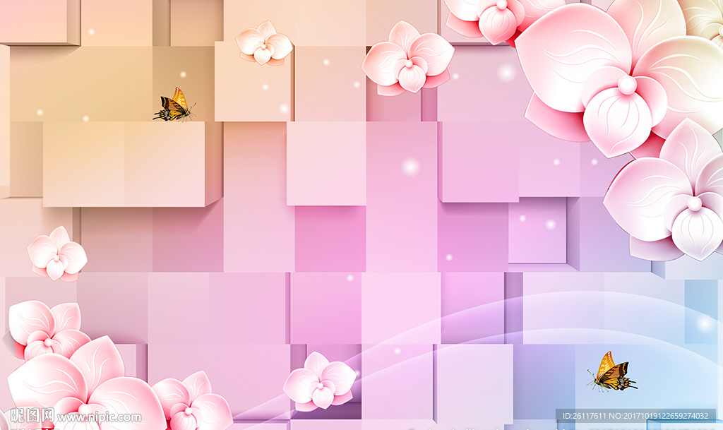 梦幻花卉简约砖墙蝴蝶电视背景墙