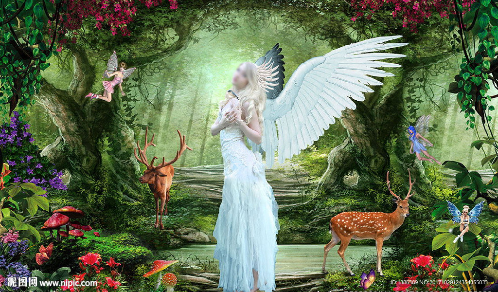 森林梦幻白羽天使婚纱写真背景