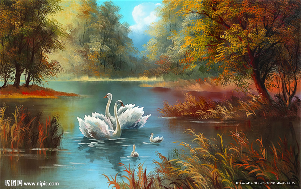 天鹅湖壁画图片