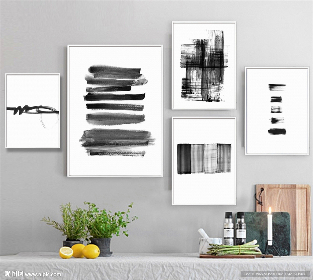 现代新中式黑白水墨装饰画无框画