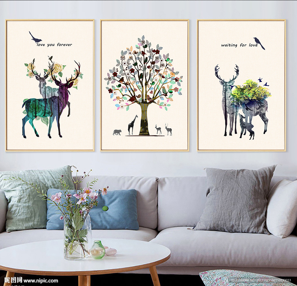 北欧现代简约森林麋鹿抽象装饰画