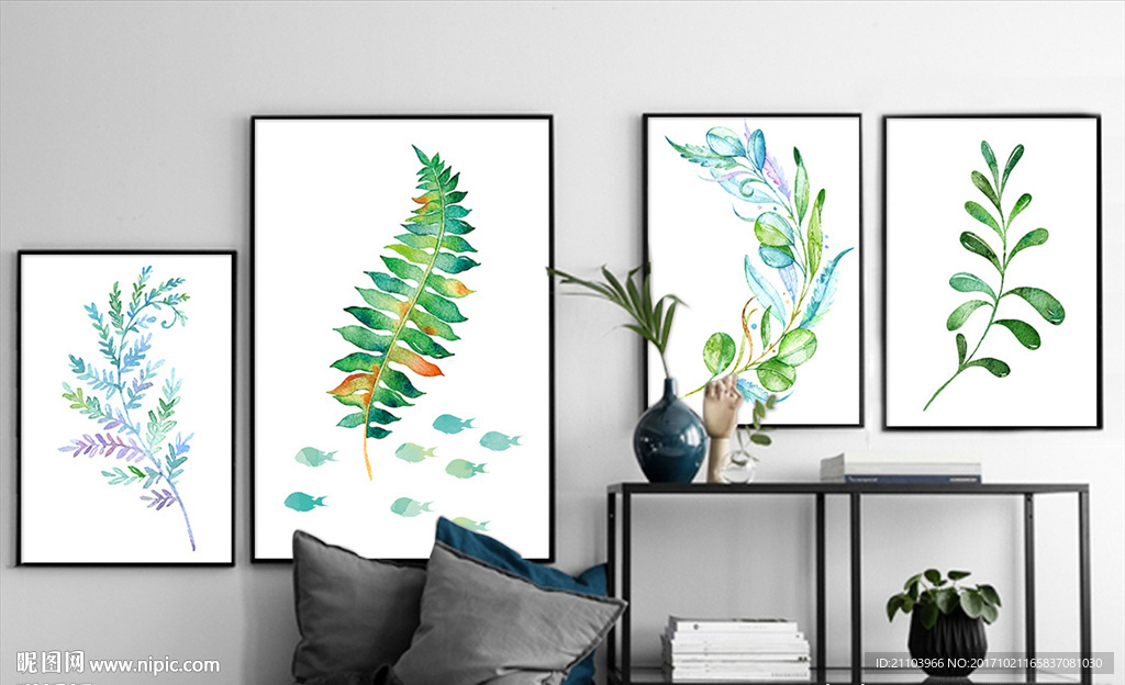 现代北欧简约绿植树叶装饰画