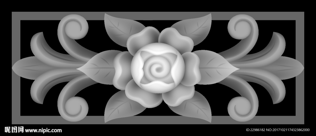 玫瑰花方块精雕浮雕灰度图