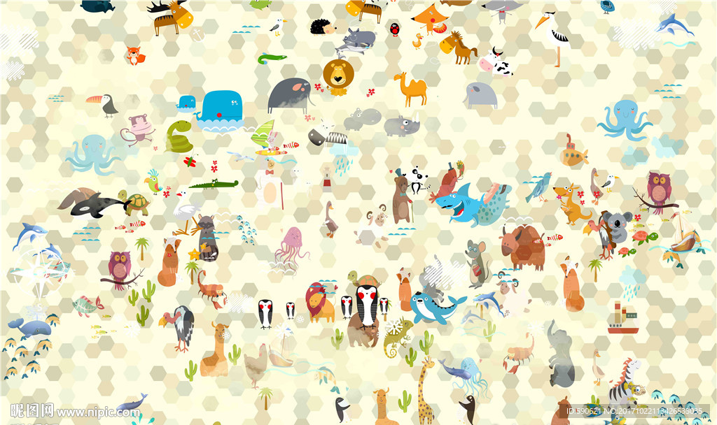 手绘动物儿童房背景墙