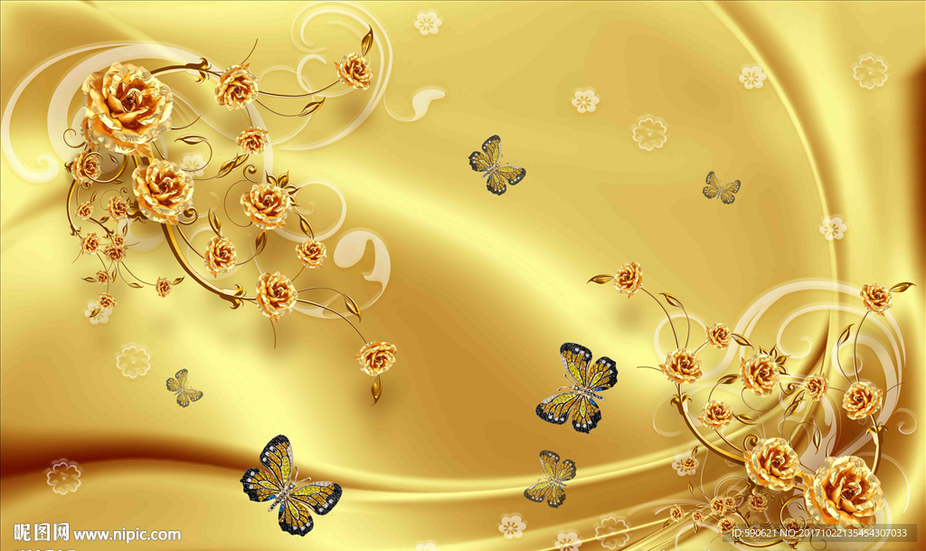 黄金玫瑰珠宝背景墙壁画