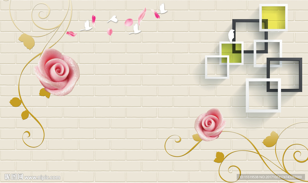 方框玫瑰壁画