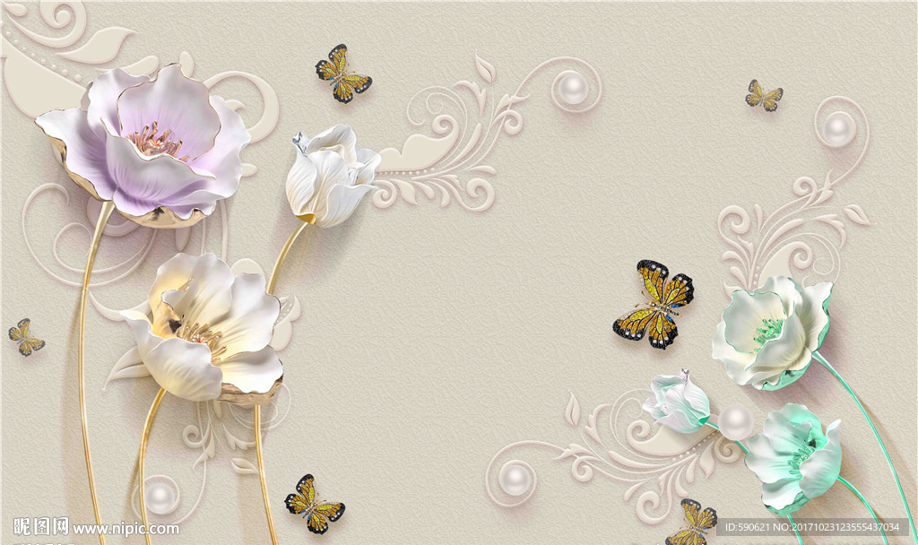 3D浮雕荷花背景墙