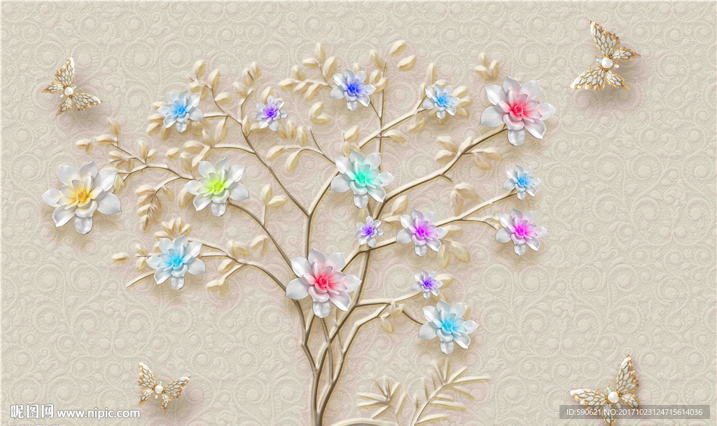 3D玉雕莲花背景墙