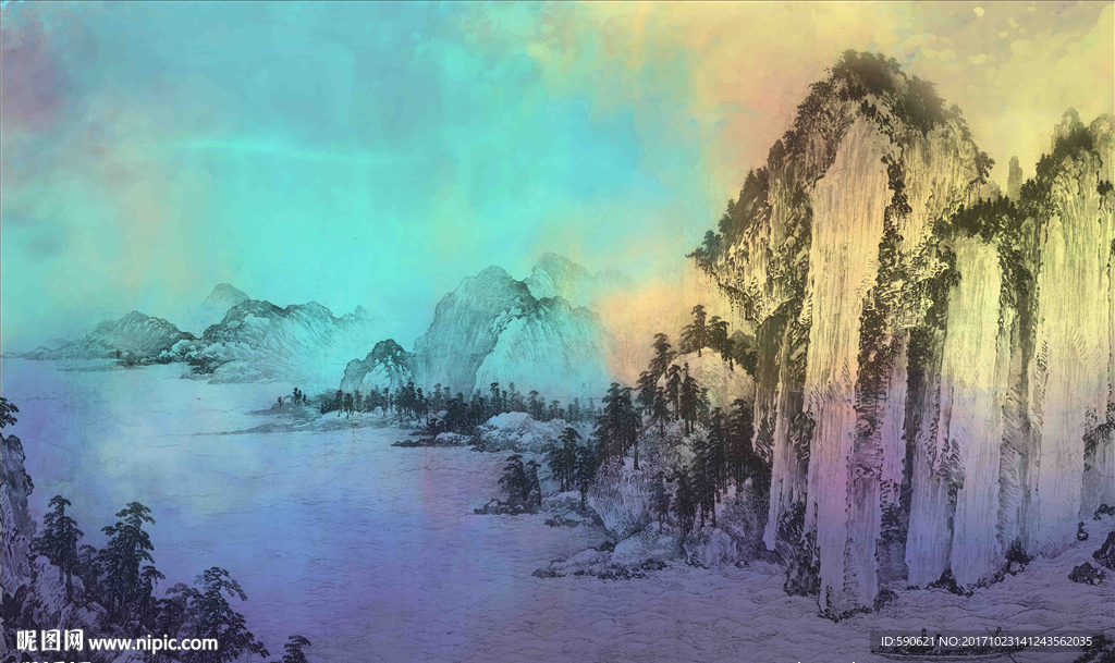 新中式山水背景墙