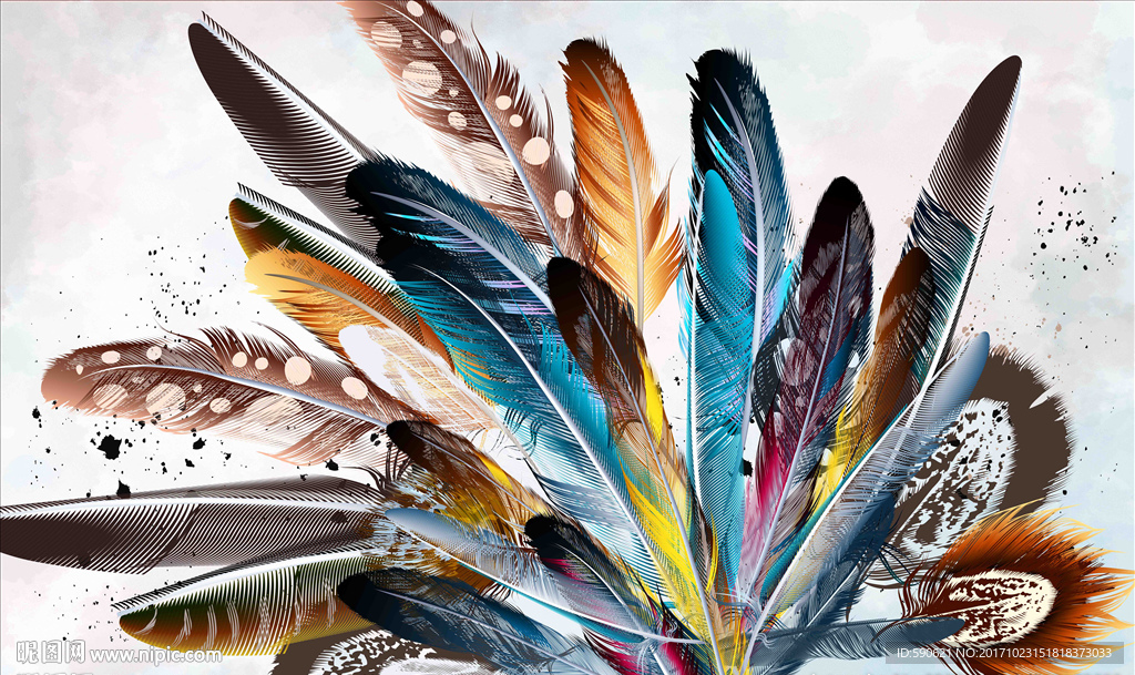 3D时尚羽毛背景墙壁画