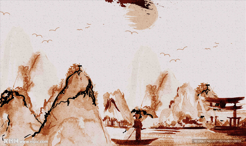 新中式山水国画背景墙