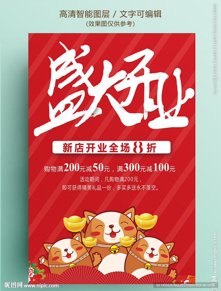 红色喜庆盛大开业海报