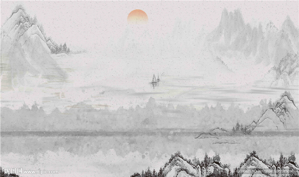 山水国画背景墙