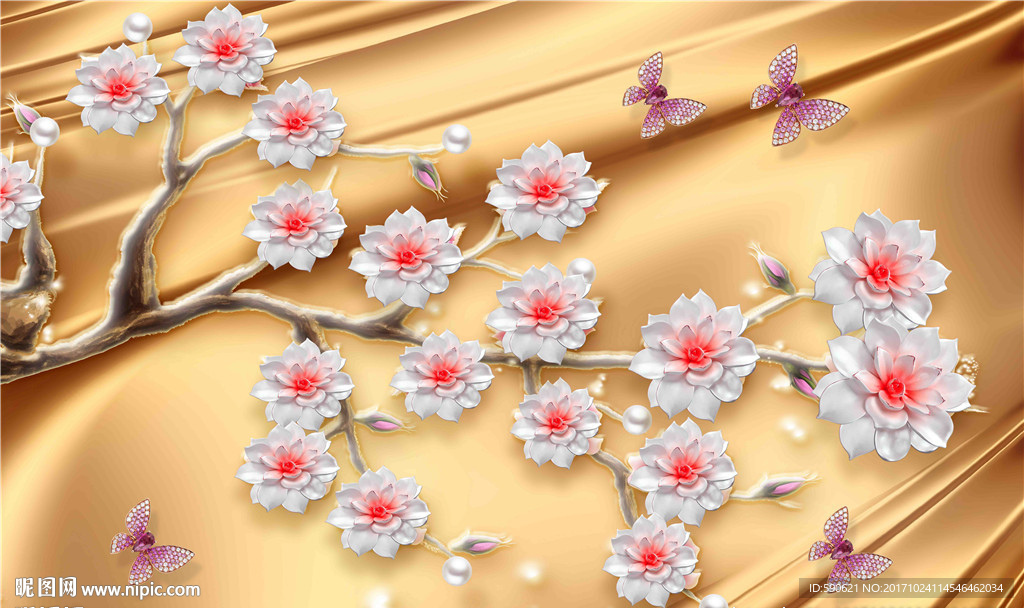 3D荷花壁画