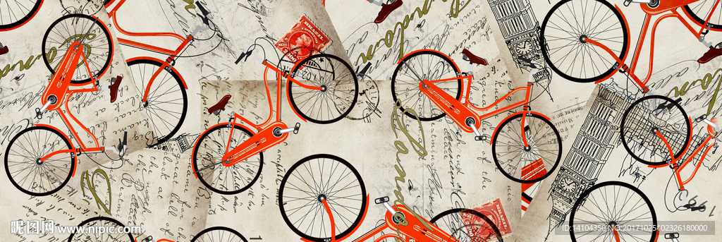 复古自行车彩印地毯