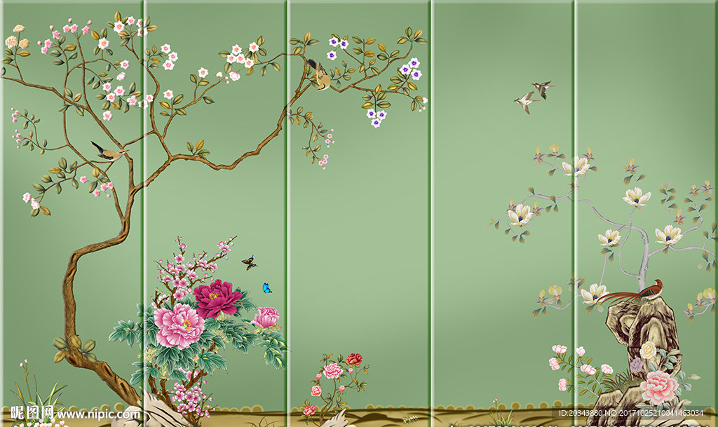 手绘工笔花鸟