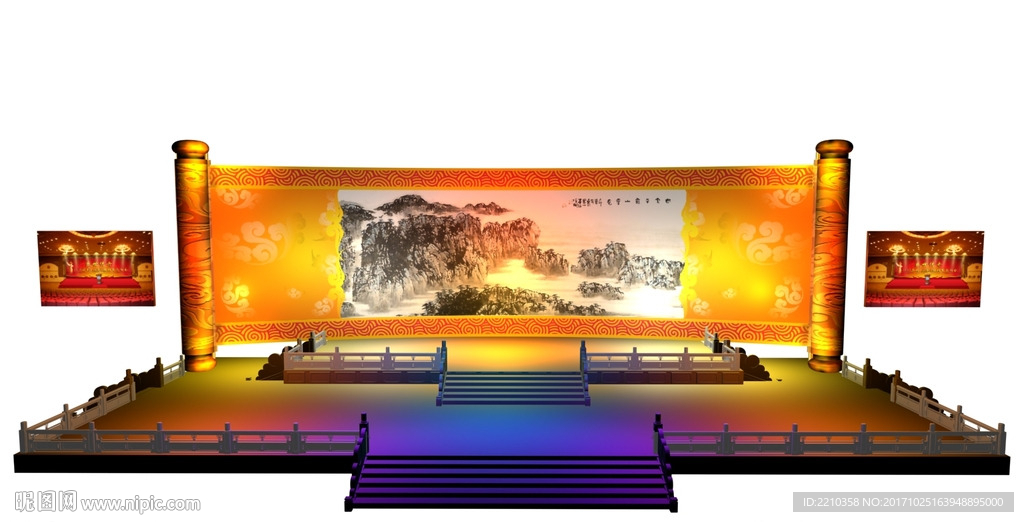 中式卷轴汉白玉栏杆舞台设计