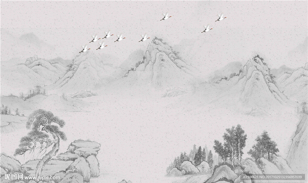 山水国画背景墙