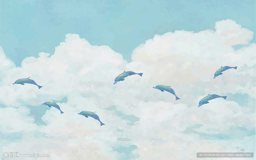 抽象天空海豚壁画