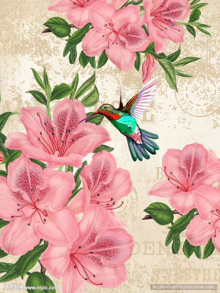 复古油画风格花鸟装饰画