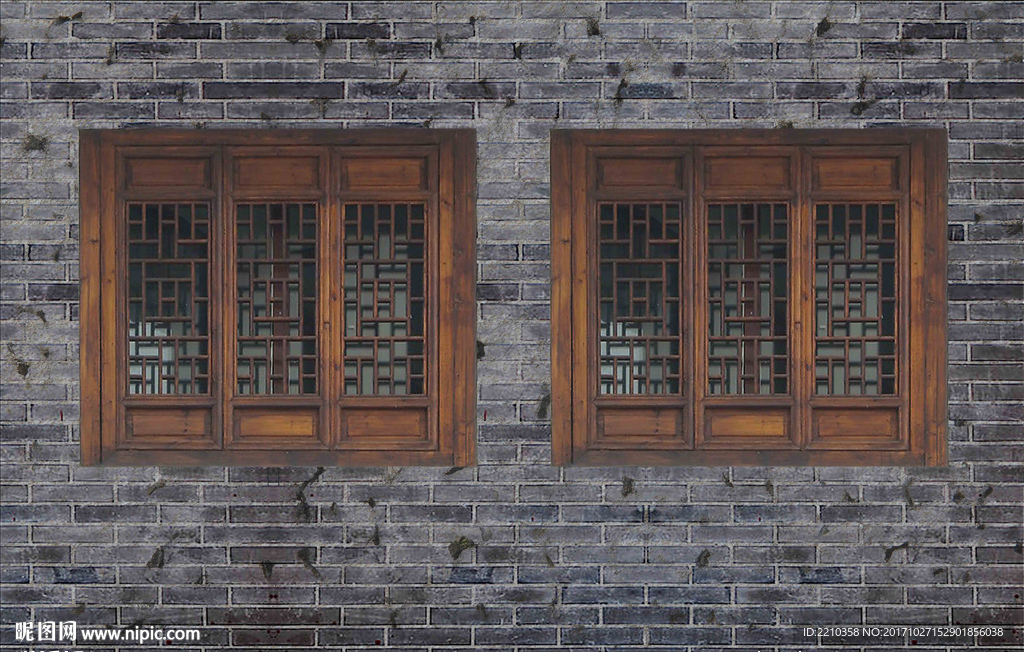 带窗户的古砖墙