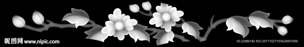 菊花抽斗围板精雕浮雕灰度图