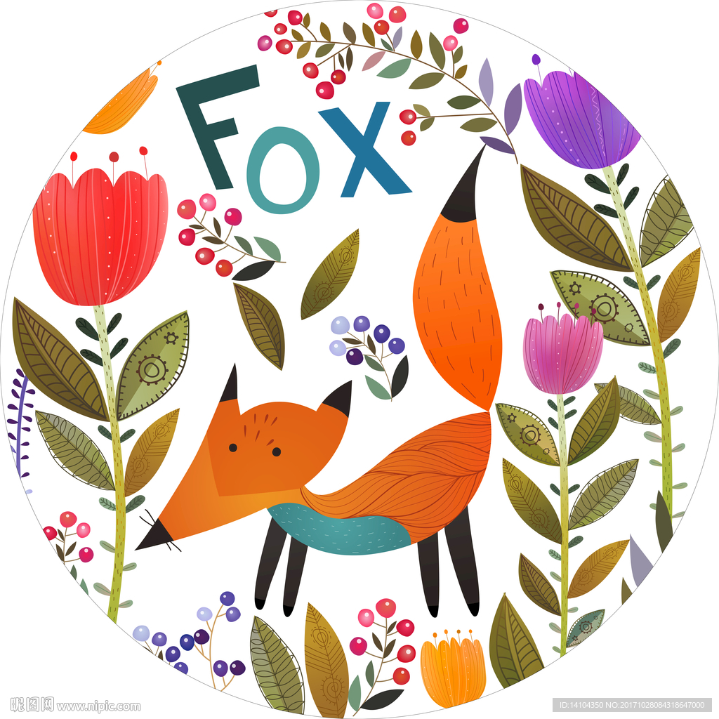 彩印花朵狐狸地毯