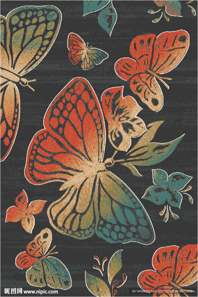 彩印蝴蝶地毯