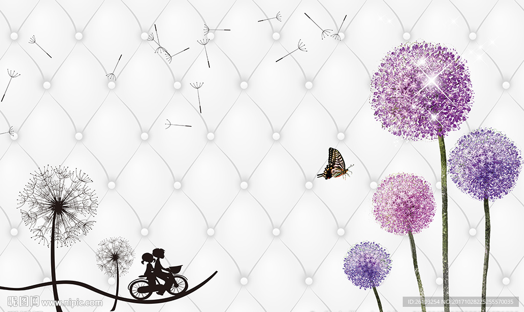 现代蒲公英简约软包电视背景墙