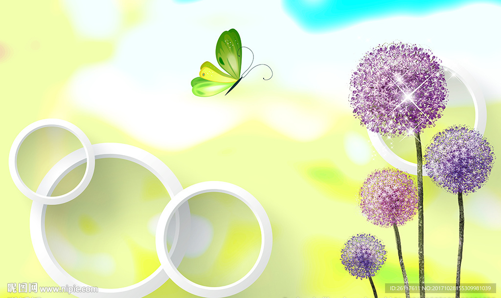 梦幻蝴蝶蒲公英简约圈圈电视背景