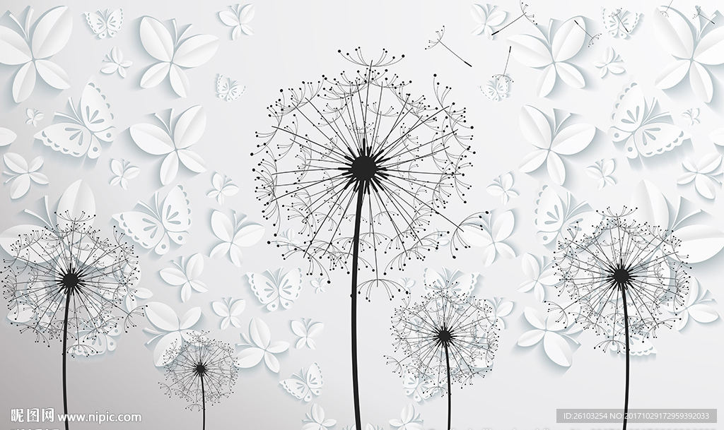 简约蒲公英蝴蝶电视背景墙