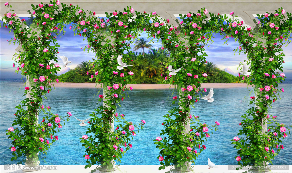 3D海岛背景墙壁画