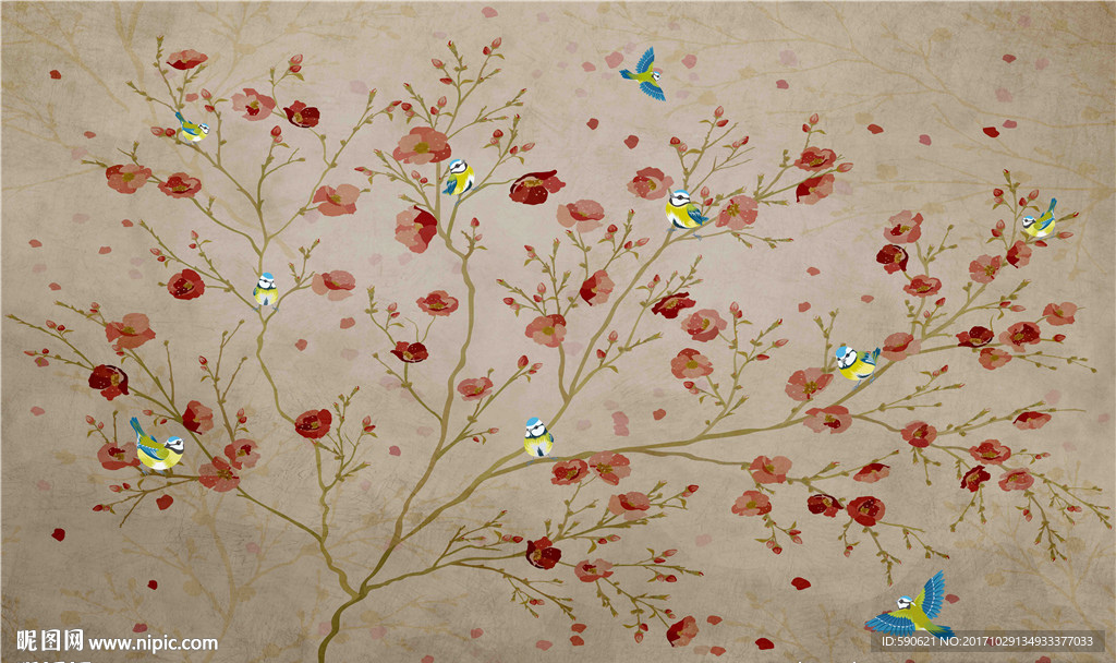 新中式手绘背景墙