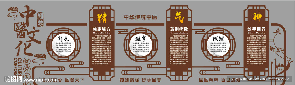 中式古典传统中医院养生文化墙