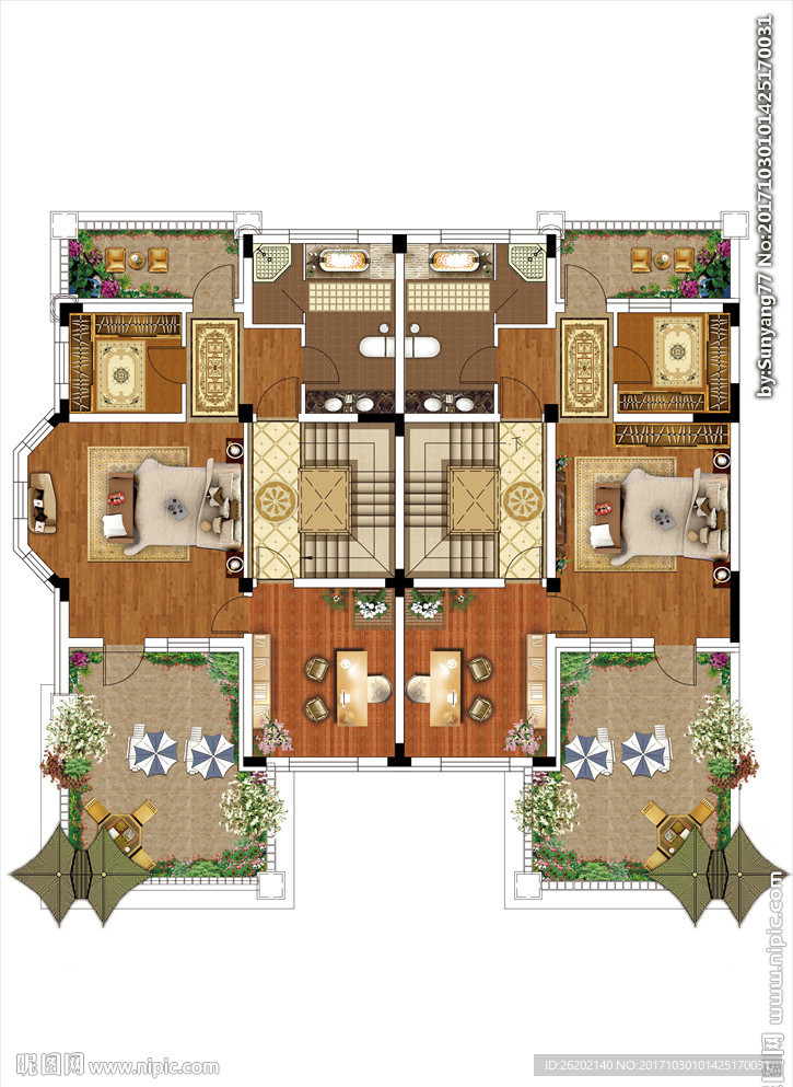 户型图渲染高档 别墅户型图渲染