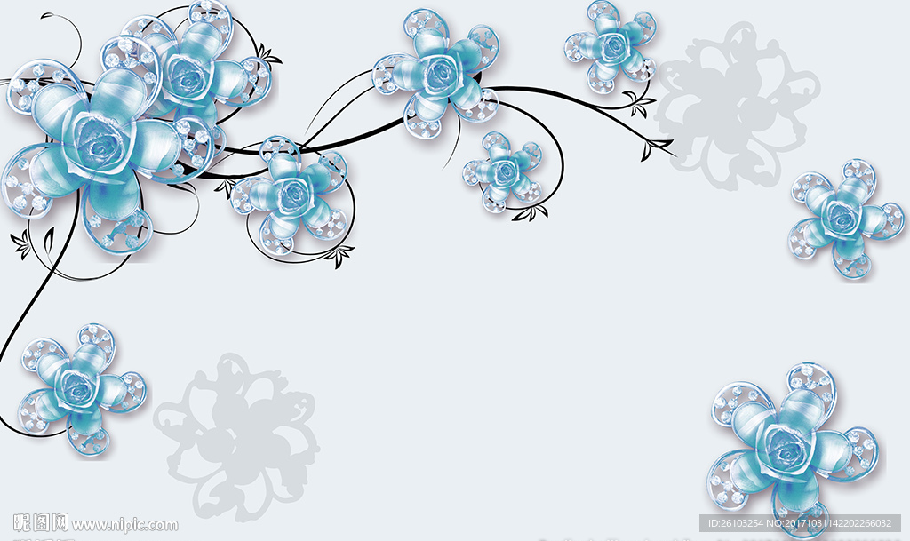 欧式钻石珠宝花卉电视背景墙