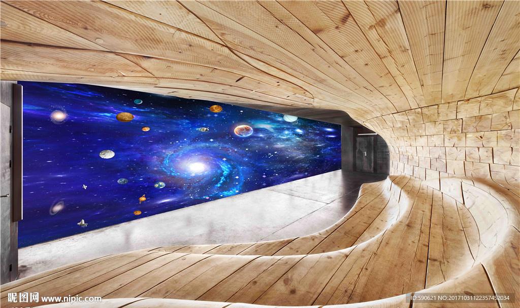 3D窗外星空背景墙壁画