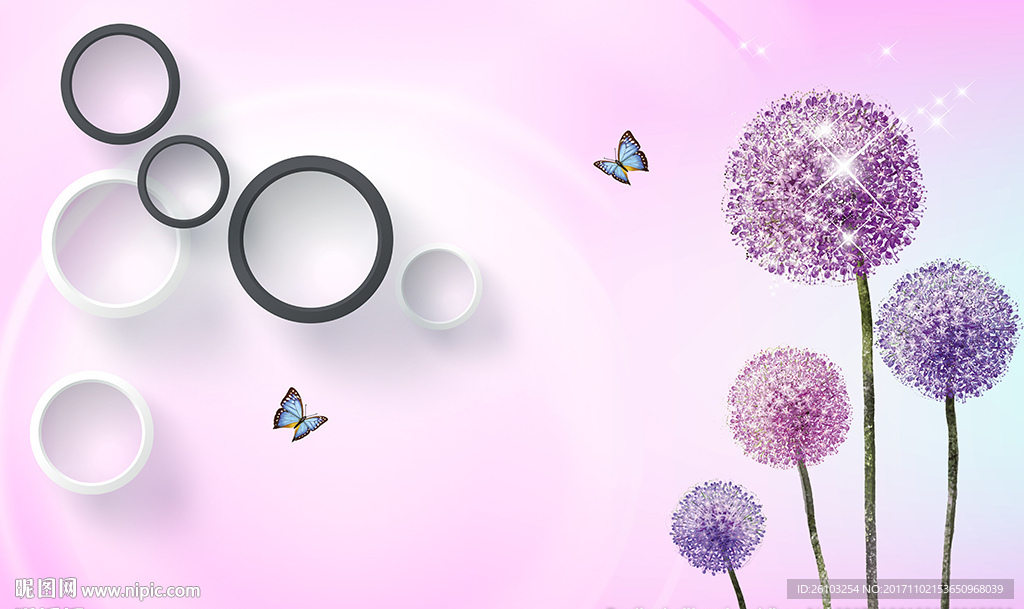 现代蒲公英简约圈圈电视背景墙