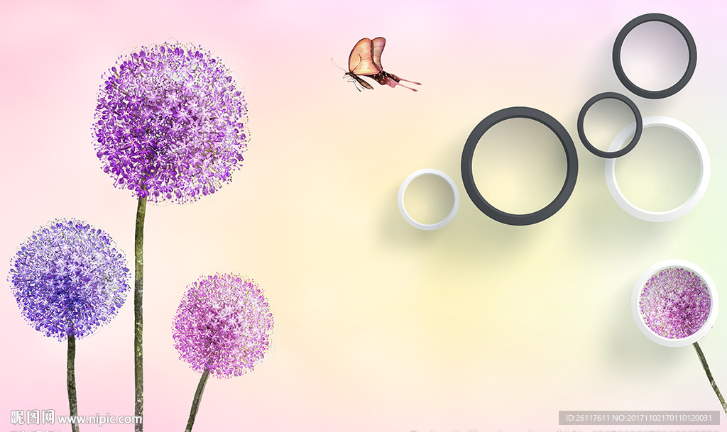 现代蒲公英简约圈圈蝴蝶电视背景