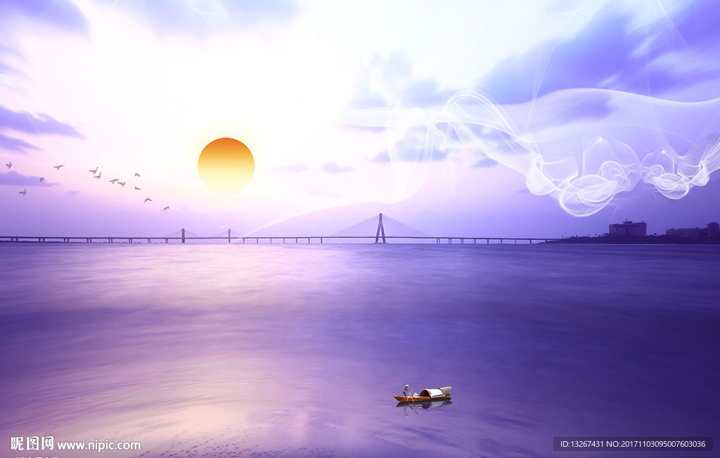 夕阳风景现代装饰画