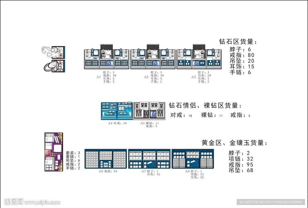 珠宝道具店铺陈列平面图