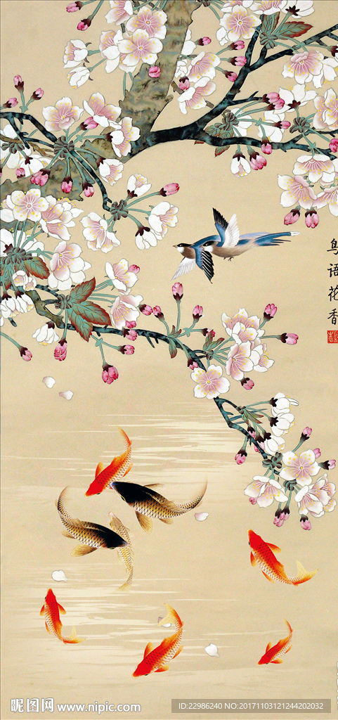 鸟语花香立体玄关背景墙