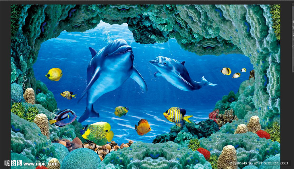 海底世界鱼群3D背景墙壁纸图片